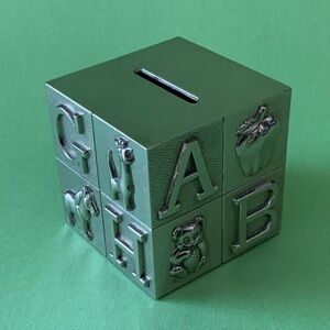 Alphabet Block Silver Baby Bank